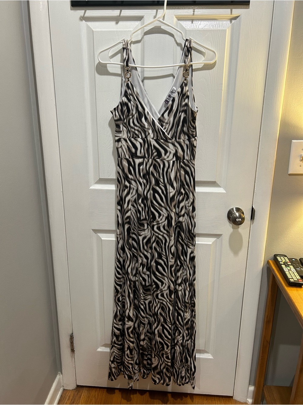 Jennifer Lopez Black and White Zebra-Print Maxi Dress